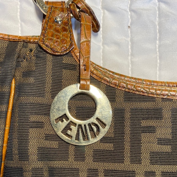 FENDI Crocodile Embossed Trim Zucca Chef Tote Bag - Picture 6 of 16